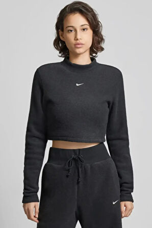 Nike Sportswear Phoenix Plush Kadın Crop Slim Fit Kesim Siyah Sweatshrit