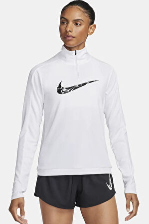 Nike Dri-Fit Swoosh Mid Kadın Beyaz Çeyrek Fermuar Kadın Spor Sweatshrit 