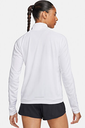 Nike Dri-Fit Swoosh Mid Kadın Beyaz Çeyrek Fermuar Kadın Spor Sweatshrit 