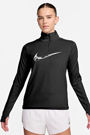 Nike Dri-Fit Swoosh Mid Kadın Siyah Çeyrek Fermuar Kadın Spor Sweatshrit 