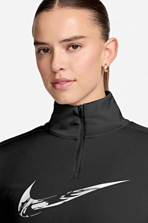 Nike Dri-Fit Swoosh Mid Kadın Siyah Çeyrek Fermuar Kadın Spor Sweatshrit 