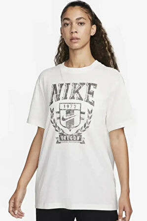 Nike Sportswear Fleece Bol Kesim Kırık Beyaz Renk Pamuklu Kadın Tişört