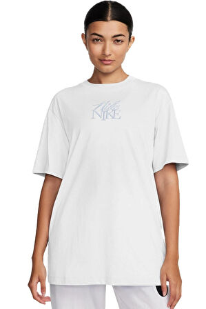Nike Nsw Monogram Ss Kadın Beyaz Bol Kesimli Pamuklu Spor Tişört