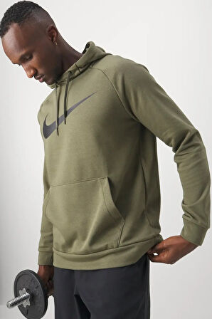 Nike Dri-Fit Pullover Training Hoodie Erkek Haki Spor Sweatshrit