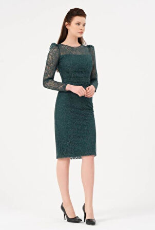 GONCA Göğüs Kollar Güpür Detaylı Simli Kısa Abiye 1619 Elbise