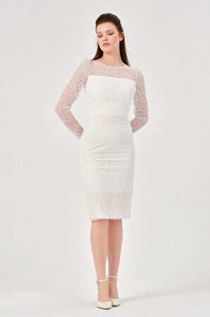 GONCA Göğüs Kollar Güpür Detaylı Simli Kısa Abiye 1619 Elbise