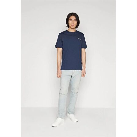 Timberland Small Linear Logo Print Tee Dark Sapphıre Erkek T-Shirt