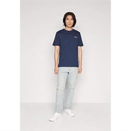 Timberland Small Linear Logo Print Tee Dark Sapphıre Erkek T-Shirt