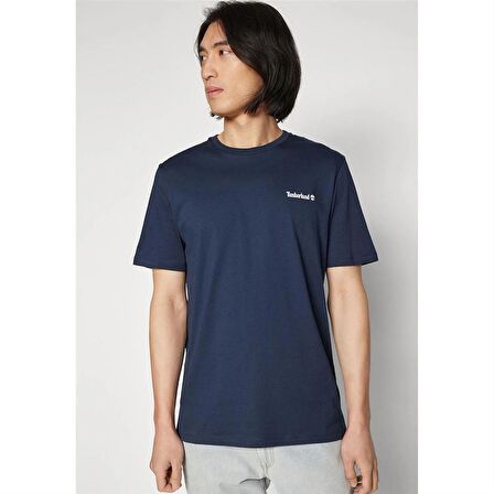 Timberland Small Linear Logo Print Tee Dark Sapphıre Erkek T-Shirt