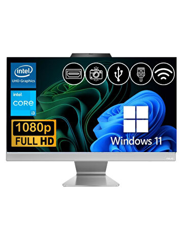 Asus i3-1315U 32GB DDR5  2TB M.2 SSD A3402WVAK-I38256W0D ATL39  23.8" W11Pro Beyaz All In One Bilgisayar 