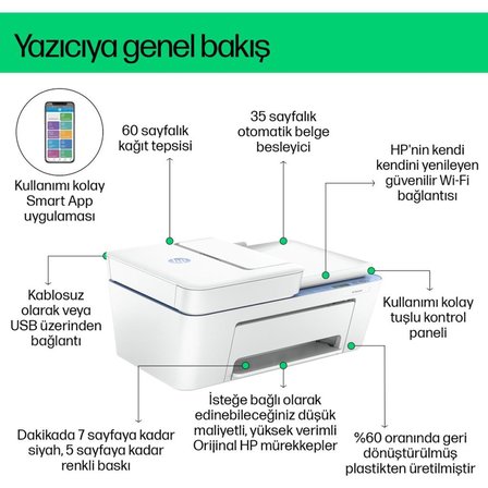 HP DeskJet Ink Advantage 4278 70S64C Wi-Fi + Tarayıcı + Fotokopi + Faks Renkli Çok Fonksiyonlu Mürekkep Püskürtmeli Yazıcı - OUTLET