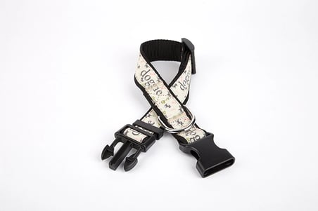 Köpek ve Pati Desenli Dokuma Köpek Boyun Tasması 3 cm x 36-60 cm Siyah