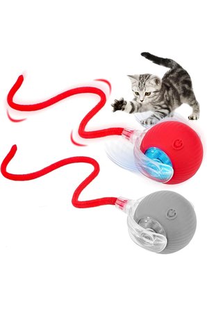 Hareketli Şarjlı Işıklı 360 Derece Dönen Akıllı Oyun Topu Kuyruklu İnteraktif Kedi Köpek Oyun Topu