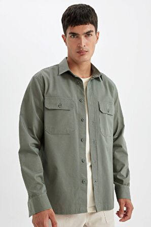 DeFacto Regular Fit Polo Yaka Basic Düz Pamuklu Uzun Kollu Gömlek D1060AX24AUKH496