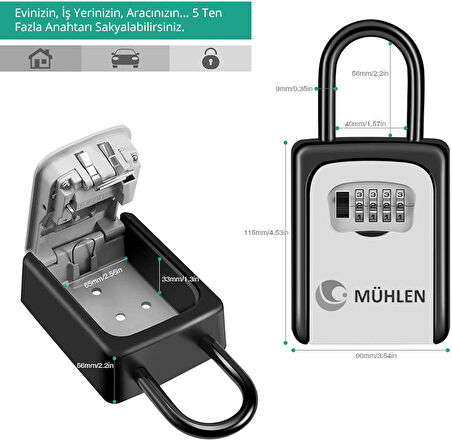 Mühlen Safe Key 4 | Askı Kelepçeli & Şifreli Anahtar Kasası