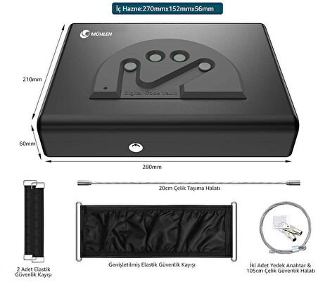 MÜHLEN Gun Safe 15D | Dijital Şifreli Taşınabilir Çelik Saat ve Değerli Eşya Kasası