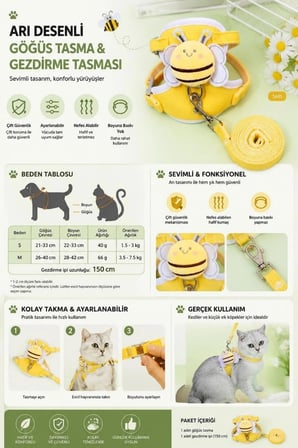 Kedi ve Köpek Göğüs Tasması ve Gezdirme Seti – Yumuşak Nefes Alabilir Kumaş, Ayarlanabilir Kedi Tasması