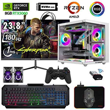 Xaser Eco X290 Ryzen 5 5600 16GB Ram 512GB M.2 NVMe SSD 8GB RTX5060 23.8" 180Hz Curved Oyuncu Bilgisayarı