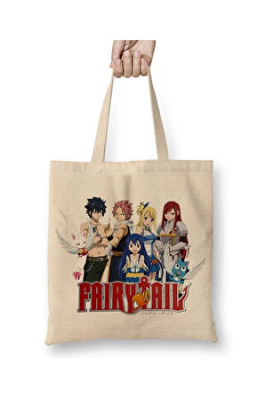 Fairy Tail Anime Erza Scarlet Happy Lisanna Straus Beyaz Bez Çanta Uzun Saplı Alışveriş Çantası