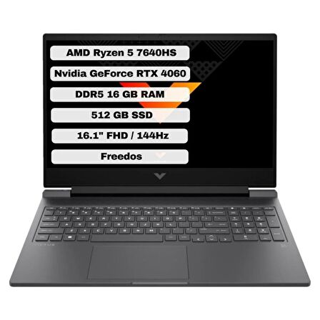 HP Victus Gaming 16-S0035NT Ryzen 5 7640HS 16GB 512GB SSD RTX4060 Freedos 16.1" FHD Taşınabilir Bilgisayar 7Z5Z2EA