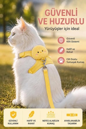 Kedi Göğüs Tasması ve Gezdirme Tasması Seti - Ayarlanabilir, Kaçma Önleyici, 120cm Kayış