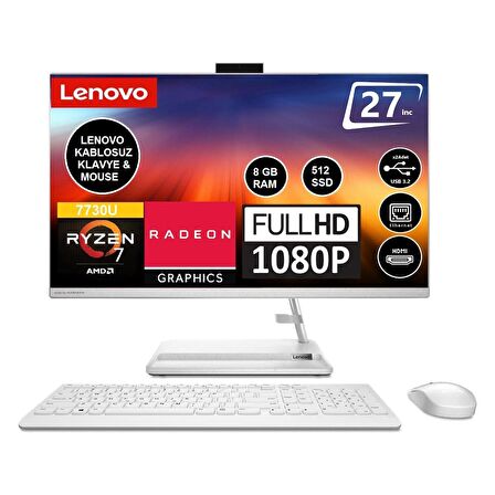 Lenovo IC AIO 27ALC6 F0FY00HRTX AMD Ryzen 7 7730U 8 GB Ram 512 GB SSD Radeon Graphics 27" Full HD All in One PC