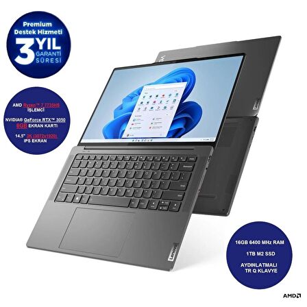 Lenovo Yoga Pro 7 14ARP8 Ryzen 7 7735HS 16GB 1 TB SSD 14.5" 6 GB RTX 3050 3K Freedos 83AU003YTX