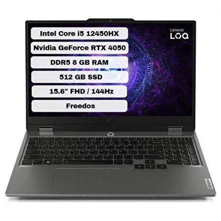 Lenovo LOQ 15IAX9 83GS007WTR Intel Core i5 12450HX 8GB 512GB SSD RTX 4050 Freedos 15.6" FHD Taşınabilir Bilgisayar