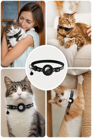 Floria Reflektörlü Airtag Kedi Tasması - Zilli Güvenlik Tokalı Tasma