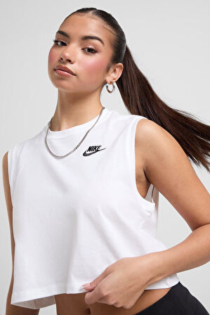 Nike Sportswear Clup Crop Sl Tee Kadın Beyaz Pamuklu Crop Tişört