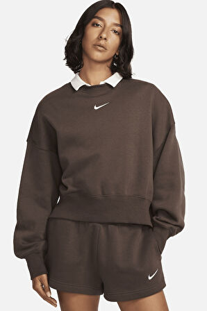 Nike Sportswear Essantial Collection Oversize Kesim Kahverengi Kadın Sweatshrit