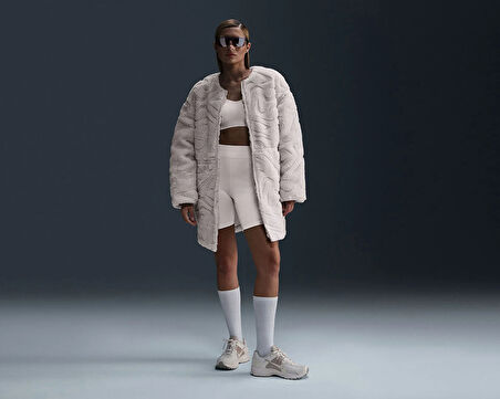 Nike Sportswear Cozy Long-Haired All-Over Swoosh Logo Lined Loose Full-Zip Kadın Ceket-FV8025-104