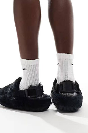 Nike Calm Mule SE Women's Slides Kadın Peluş Soft Kürklü Günlük Sandalet Siyah
