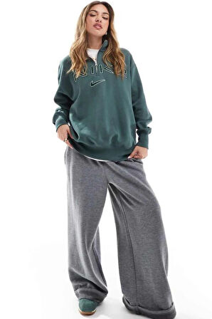 Nike Phoenix Fleece Logo Qz Oversize Kesim Çeyrek Fermuar Kadın Sweatshirt 
