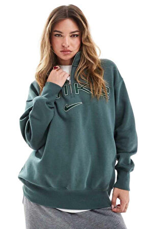 Nike Phoenix Fleece Logo Qz Oversize Kesim Çeyrek Fermuar Kadın Sweatshirt 
