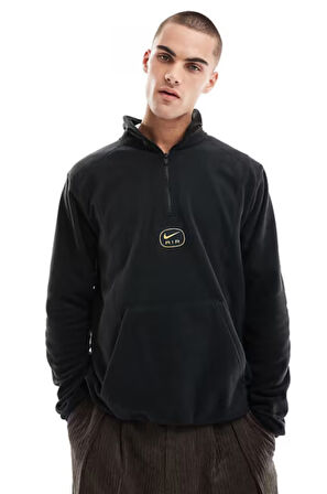 Nike Air Half-Zip Fleece Bol Kesim Siyah Polar Erkek Sweatshirt