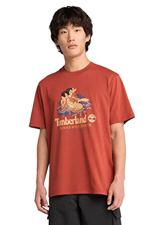 Timberland Front Boot Graphic Tee Turuncu Bisiklet Yaka Standart Baskılı Erkek T-Shirt