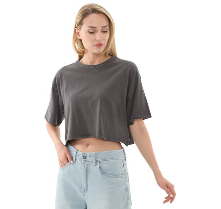 000M98BLK1-R Vans Relaxed Crop Wash Ss Tee Kadın T-Shirt Antrasit
