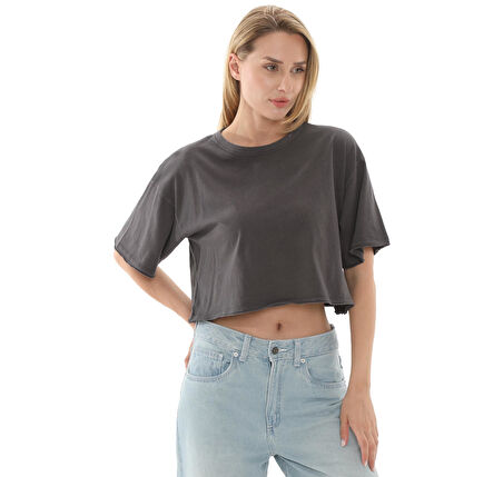 000M98BLK1-R Vans Relaxed Crop Wash Ss Tee Kadın T-Shirt Antrasit