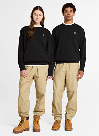 Timberland Woven Badge (LB) Crew Neck Siyah Bisiklet Yaka Normal Düz Erkek Sweatshırt