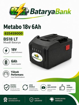 BataryaBank Metabo 625459000 BS18 LT Uyumlu 18V 6Ah Muadil Matkap Bataryası