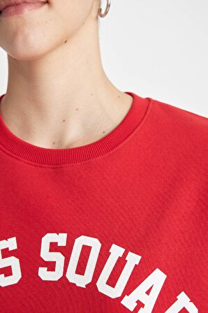 DeFacto Loose Fit Bisiklet Yaka Baskılı Kalın Kumaş Sweatshirt C7813AX24WNRD79