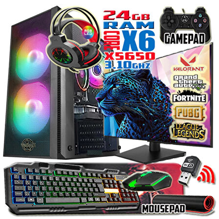 WarboX PARS Xeon X5650 24gb Ram 256gb SSD 250gb HDD R7 240-4gb E.kartı 22" Monitör Gaming Bilgisayar
