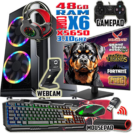 WarboX Rottweiler Xeon X5650 3.10ghz 48gb Ram 512gb Ssd R7 240-4gb E.kartı 22" Monitör Gaming Bilgisayar