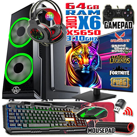 WarboX Tiger Xeon X5650 3,10ghz 64gb Ram 512gb Ssd R7 240-4gb E.kartı 24" Monitör Gaming Bilgisayar