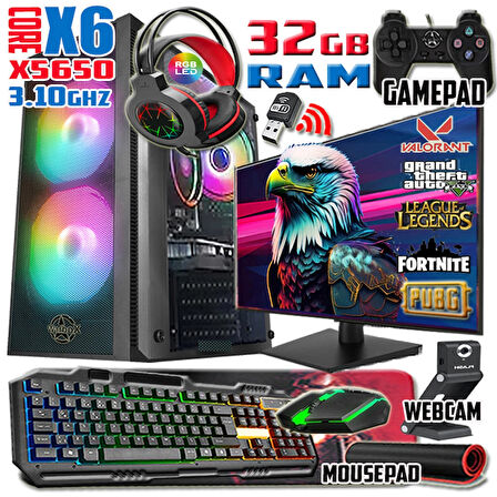 WarboX Eagle Xeon X5650 32gb Ram 256gb SSD 250gb HDD R7 240-4gb E.kartı 19" Monitör Gaming Bilgisayar