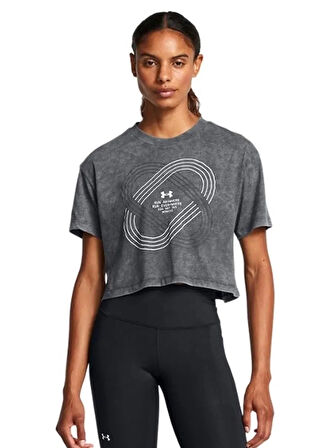 Siyah Kadın Yuvarlak Yaka Crop Baskılı T-Shirt 1386343-001 UA Run Anywhere Shortsl