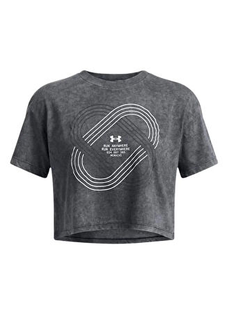 Siyah Kadın Yuvarlak Yaka Crop Baskılı T-Shirt 1386343-001 UA Run Anywhere Shortsl