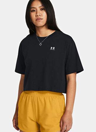 Siyah Kadın Yuvarlak Yaka T-Shirt 1386845-001 UA W BOXY CROP LOGO SS