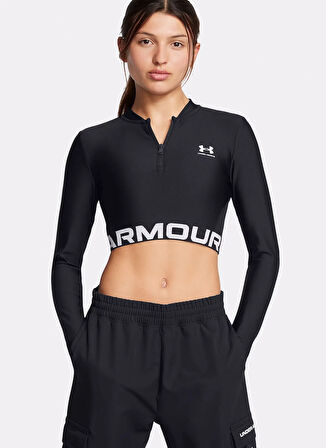 1388692-001 HeatGear Rib 1/4 Zip LS Siyah Fermuarlı Yaka Fitted Kadın T-Shirt